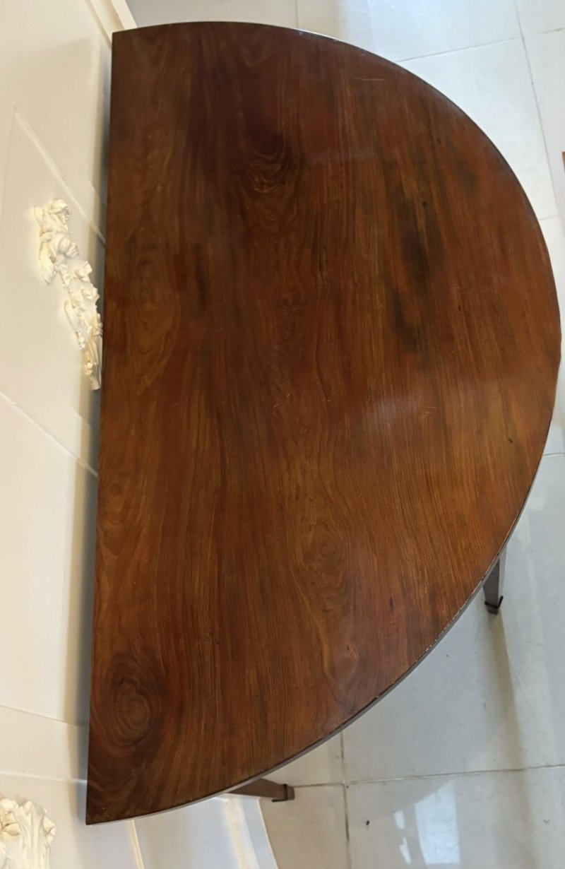 Large Pair of Antique George III Quality Figured Mahogany Demi Lune Shaped Console Tables - Image 10